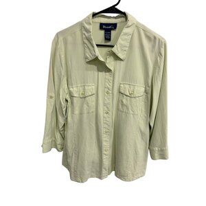 Denim & Co Womens 100% Silk Button-Up Shirt XL Beige Collared Top With Pockets